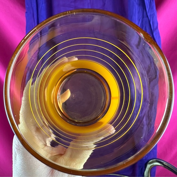 Vintage 1970s Amber Yellow Rings Glass – Libbey Style Retro Tumbler 5.5‎ in - Picture 5 of 12